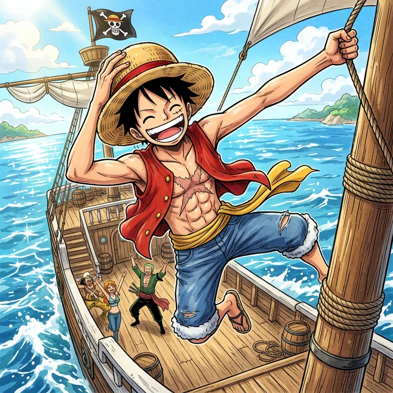 Monkey-D-Luffy - Adventure-Seeking Character with Stretching Limbs Monkey-D-Luffy - Adventure-Seeking Character with Stretching Limbs