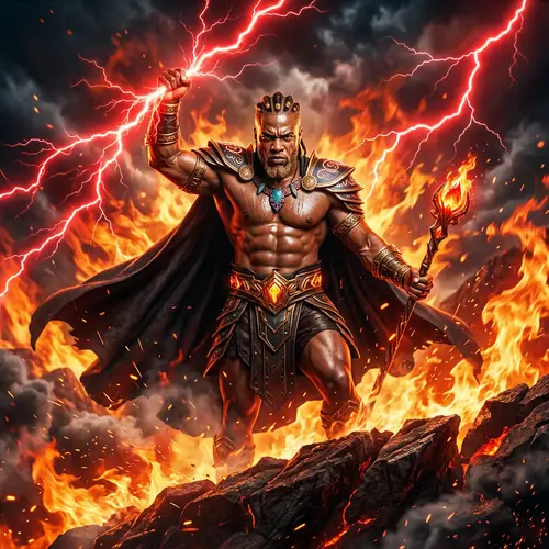Powerful Light-Skinned Black God in Fiery Fantasy Art