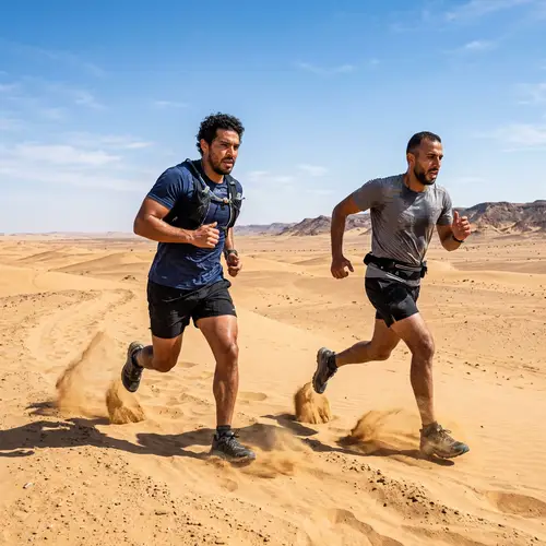 Desert Sprinters: Hispanic and Middle-Eastern Men Racing Across Arid Landscape