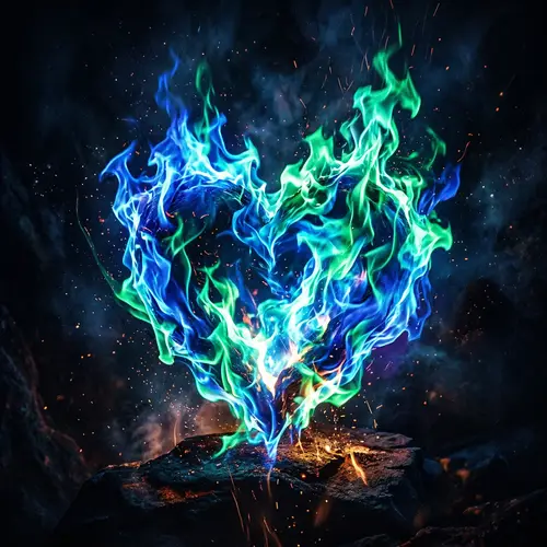 Blue and Green Fire Heart | Stunning Fire Artwork