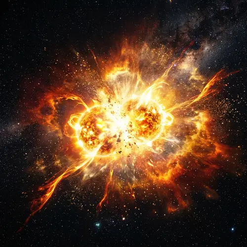 Stellar Collision: A Spectacle of Fiery Chaos in Space