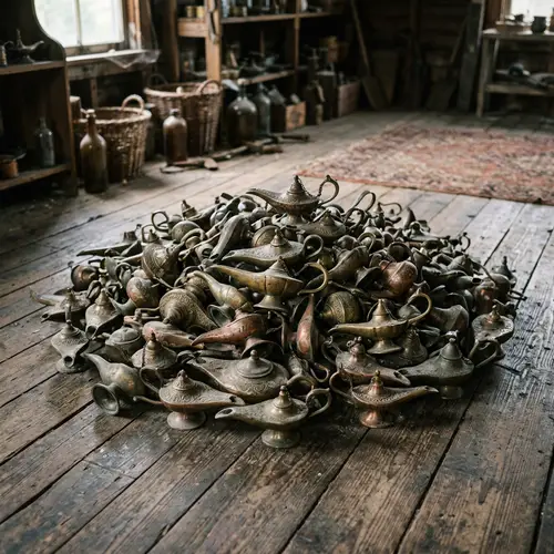 Mystical Genie's Lamps on Rustic Wood Floor