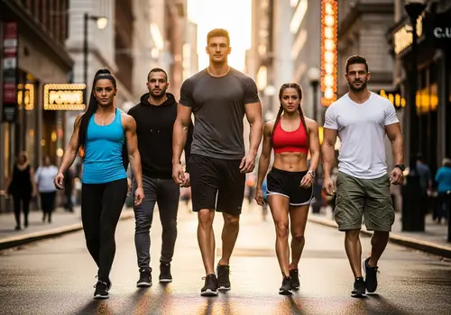 Fit People Walking Confidently on the Street