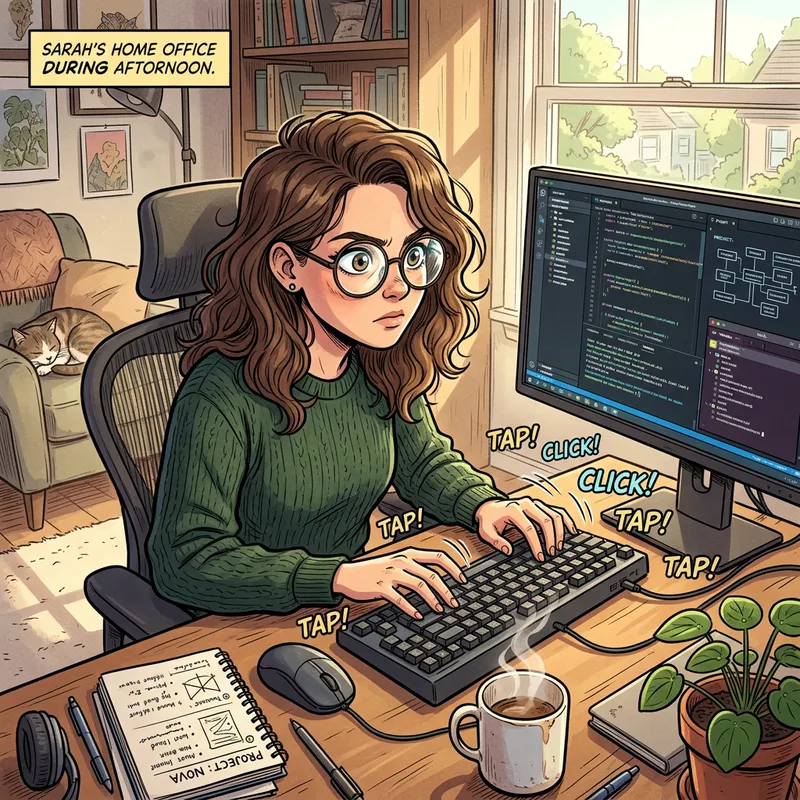 Professional Woman with Brown Wavy Hair and Glasses Working on Computer Professional Woman with Brown Wavy Hair and Glasses Working on Computer