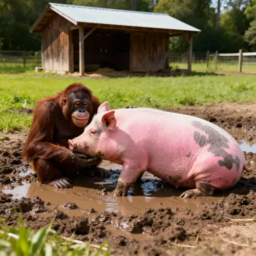 Pig and Orangutan Fun in the Mud | Farm Adventures