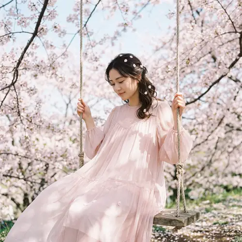 Ethereal Japanese Model in Cherry Blossom Photo