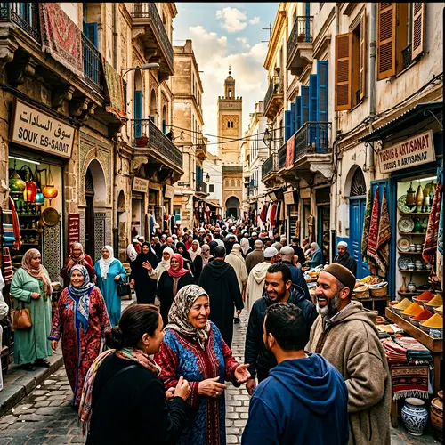 Vivid Algerian Street Scene: Rich Culture & Warm Earth Tones