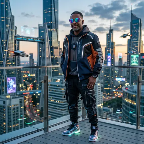 Futuristic Black Man in 2040 Urban Fashion | Confident Style