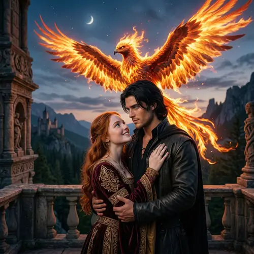 Young Woman with Red Hair and Dark Mysterious Man