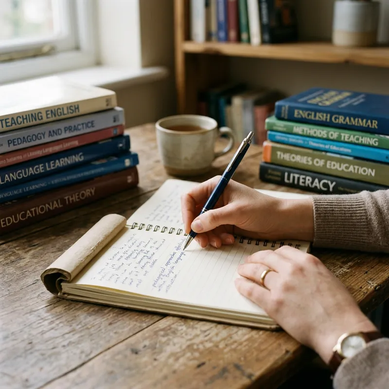 Close-Up Handwriting with Pedagogy and English Books | Light Brown Palette Close-Up Handwriting with Pedagogy and English Books | Light Brown Palette
