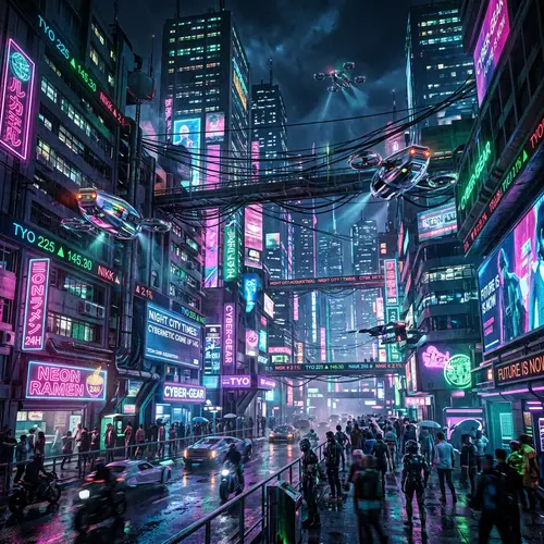 Digital Surveillance in a Cyberpunk Cityscape