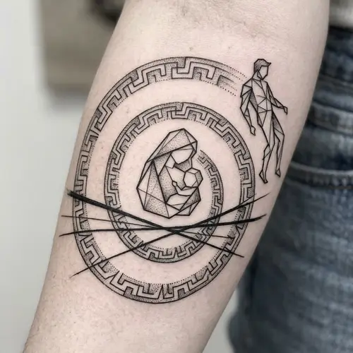 Geometric Spiral Tattoo: Symbol of Time and Relationships