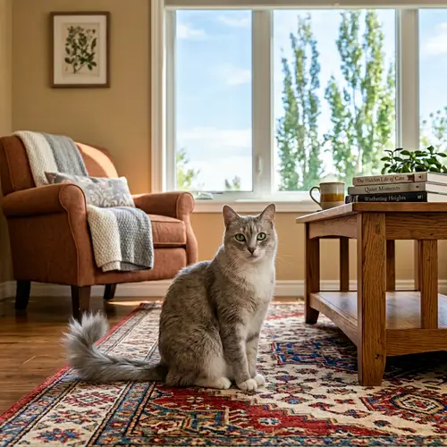 Cozy Setting with Light Gray Cat | Sunny Day Background