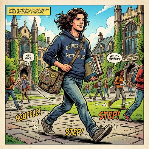 Stylish Caucasian University Student in DC Comics Style