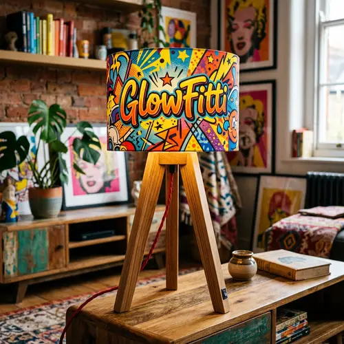 Vibrant Pop Art Lampshade | Balanced Wood Base Sticks | GlowFitti