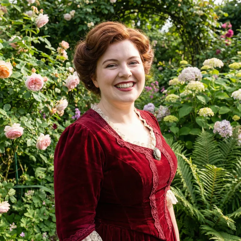 Photorealistic Portrait: Curvy Victorian Woman in Red Velvet Dress Photorealistic Portrait: Curvy Victorian Woman in Red Velvet Dress