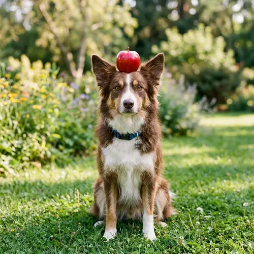 Obedient Dog Balancing Ripe Apple | Tranquil Outdoor Scene