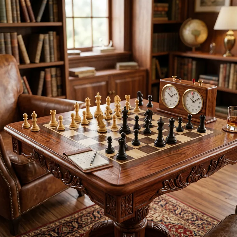 3D Art Chess Table with Chess Pieces & Clock