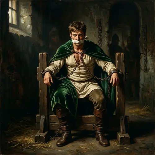 Intrepid White Prince in Emerald Green Cape and Dungeon Confinement