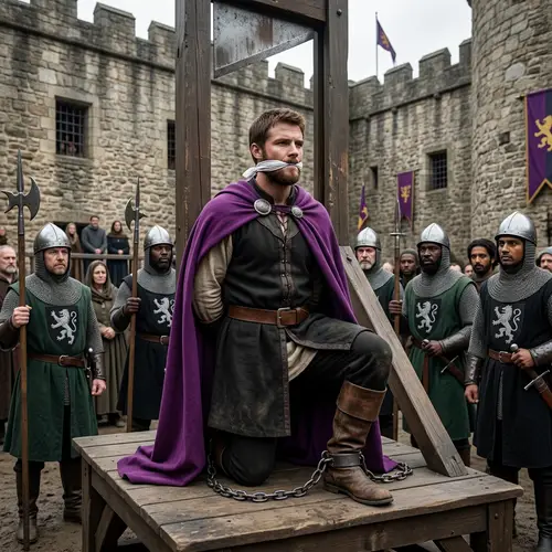 Muscular Prince Gagged and Shackled: Execution by Guillotine