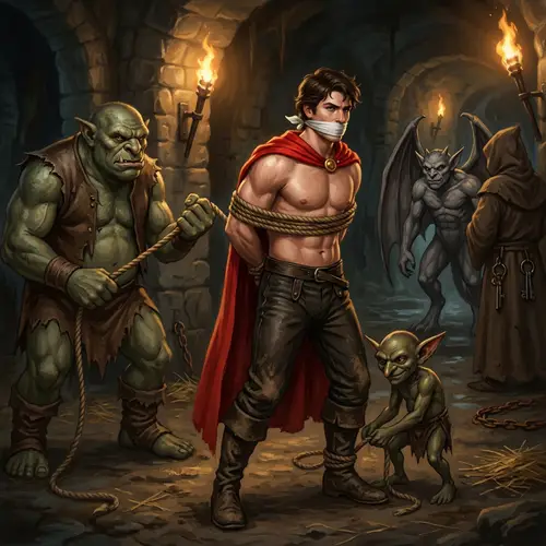 Captured Prince Phillip: Bound in Rope by Maleficent's Minions