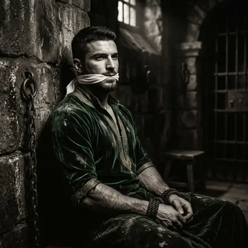 Noble Middle-Eastern Prince in Dramatic Chiaroscuro Dungeon
