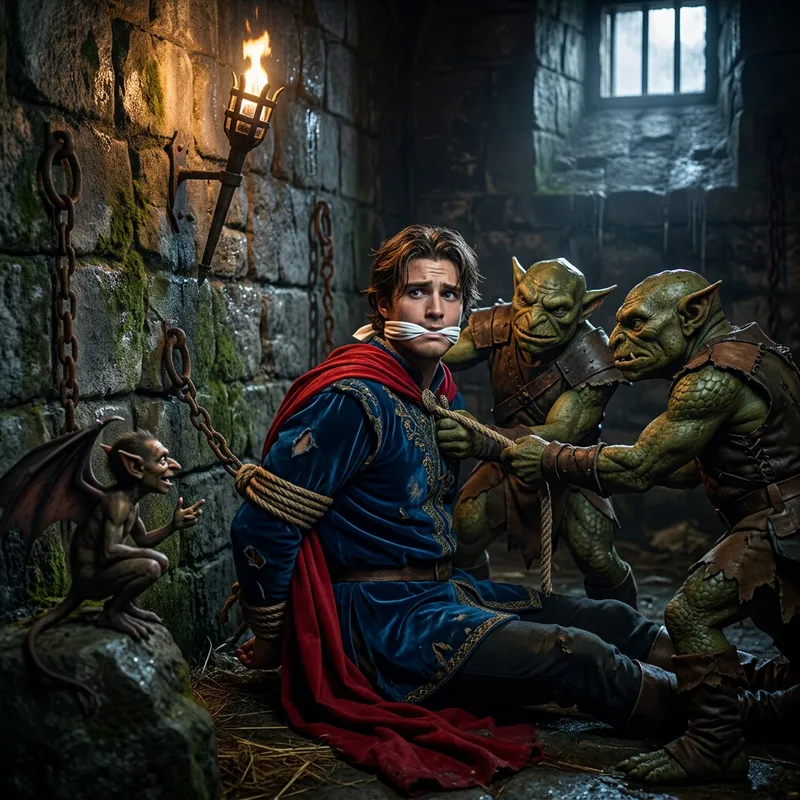 Captured Prince Phillip by Maleficent's Goons in Dark Dungeon