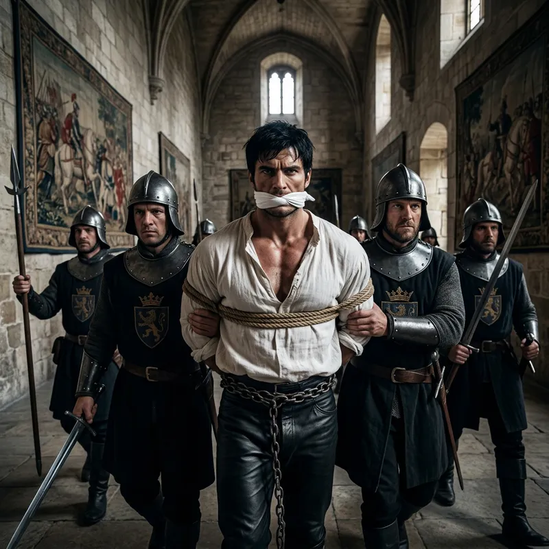 Captivating Scene: Muscular Prince's Dramatic Arrest by Palace Guards Captivating Scene: Muscular Prince's Dramatic Arrest by Palace Guards