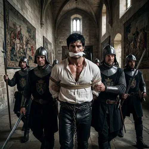 Dramatic Arrest of a Muscular Caucasian Prince by Palace Guards