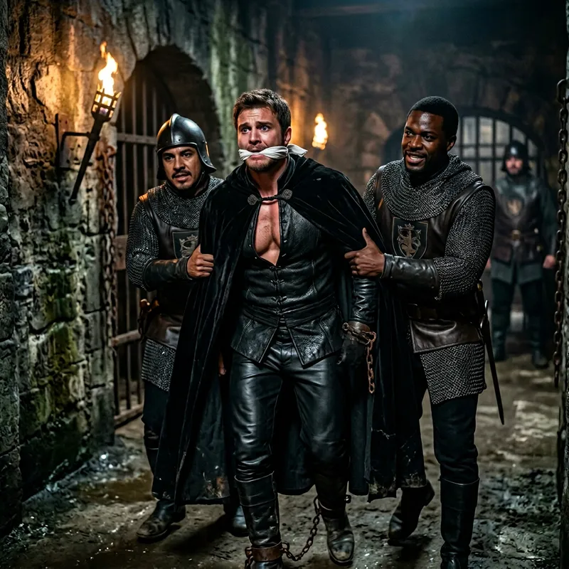 Palace Guards Capturing Muscular Prince in Dungeon