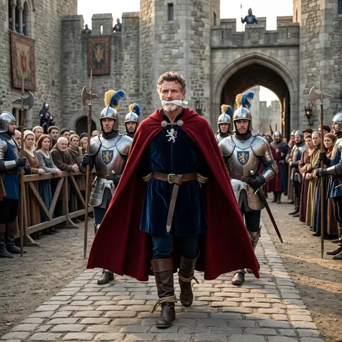 Heroic White Bearded Prince in Red Cape and Brown Boots