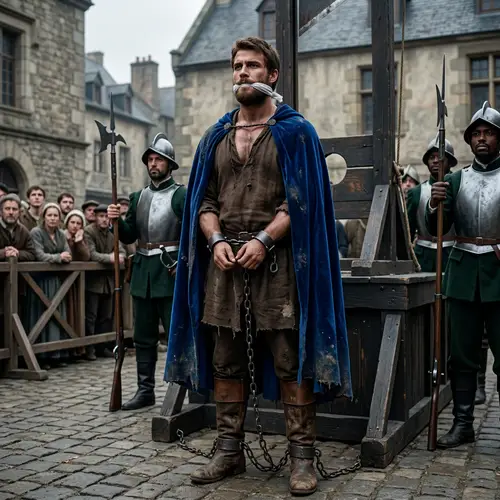 Brave Valiant Prince in Royal Blue Cape Facing Execution