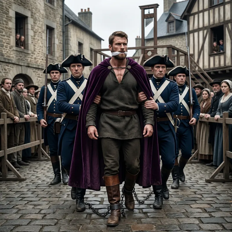 Strong Prince in Purple Cape Faces Grim Guillotine Execution