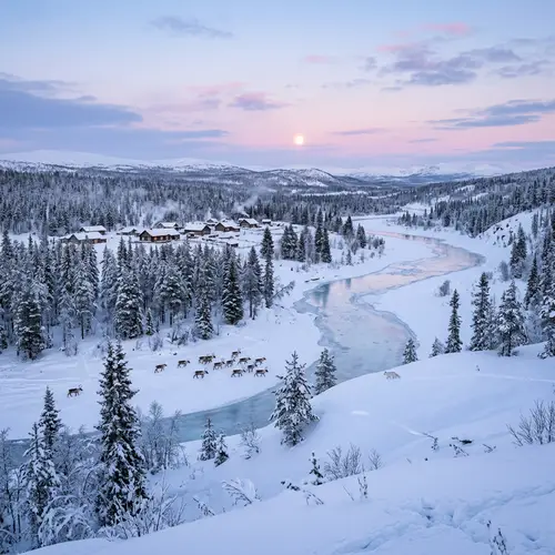 Panoramic View of Snow-Covered European North of Russia