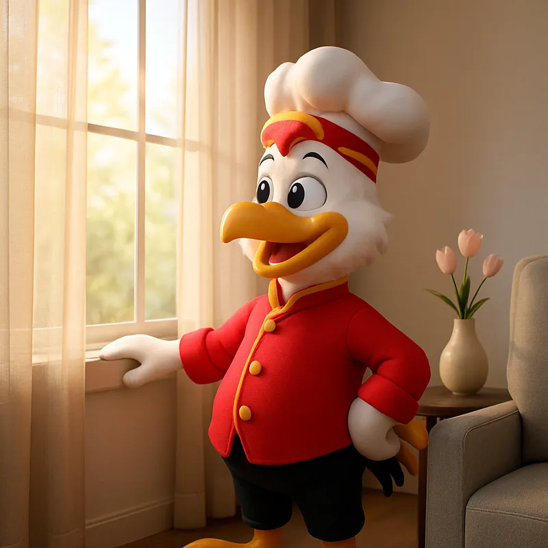 3D Chicken Character in Modern Room Scene