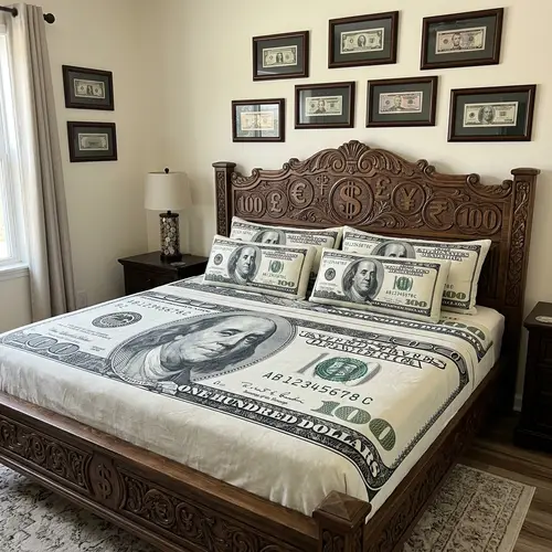 Creative $100 Bill Themed Bed Design | Currency Decor Inspiration