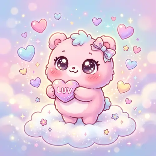 Adorable Kawaii-Style Character with Exaggerated Features