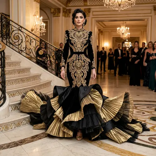 Elegant Black & Gold Mermaid Dress - Unique Design
