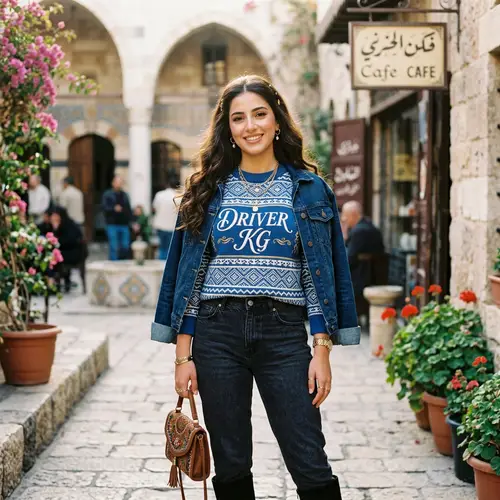 Middle-Eastern Girl in Blue White Sweater | Driver KG Fashion