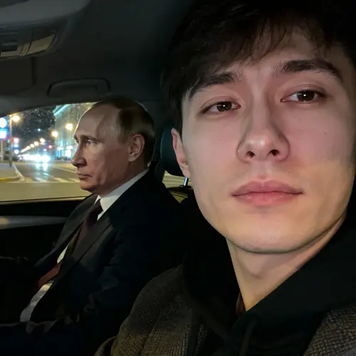 Selfie with Putin in a Nighttime Car Scene