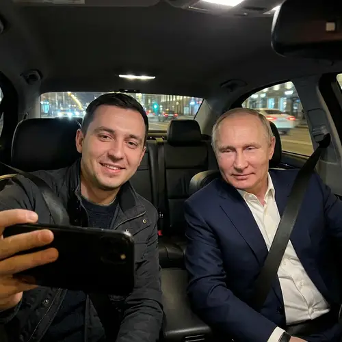 Selfie with Putin in a Nighttime Car Scene