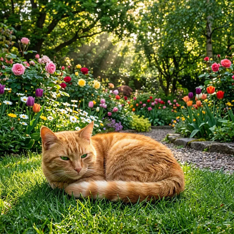 Cute Cat in a Serene Garden Setting