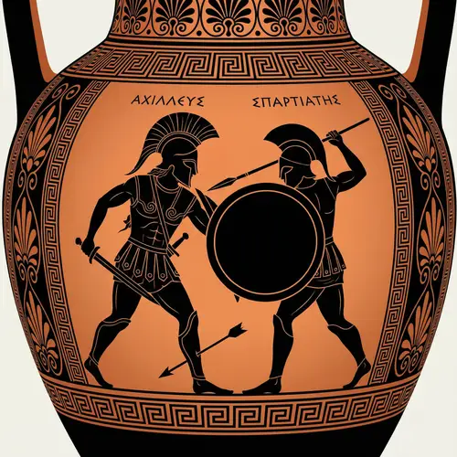 Greek Myth Achilles vs Spartan Soldier Silhouette Art