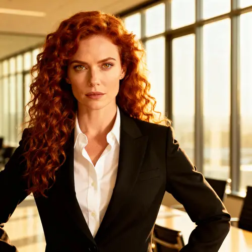 Dominant Business Woman with Red Curly Hair