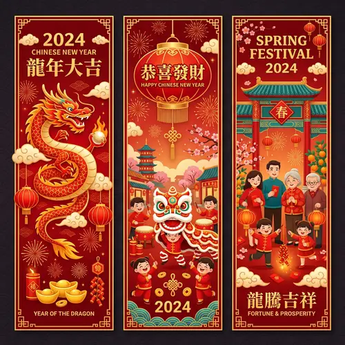 2024 Chinese New Year Dragon Vector Designs | Red & Gold Theme