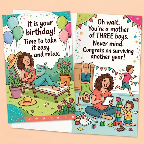 Humorous Birthday Card for Mom of Three Boys