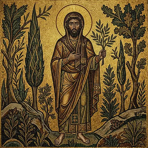 Young Bearded Prophet Veiled in Forest | Byzantine Style Art
