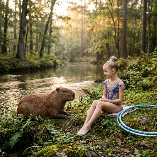 Professional Rhythmic Gymnast Girl by River at Sunrise