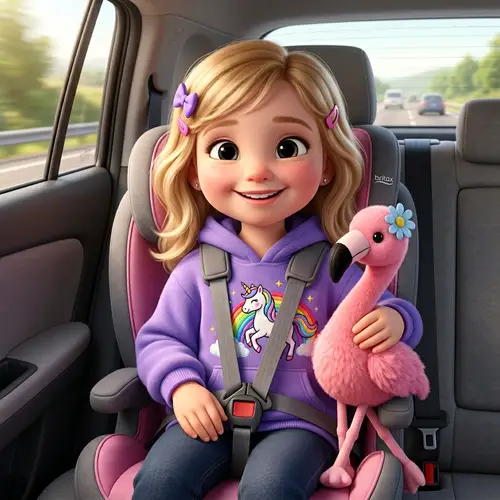 3D Illustration of a Little Girl in a Car