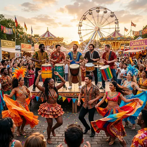 Diverse Carnival Scene with Drums and Dancers